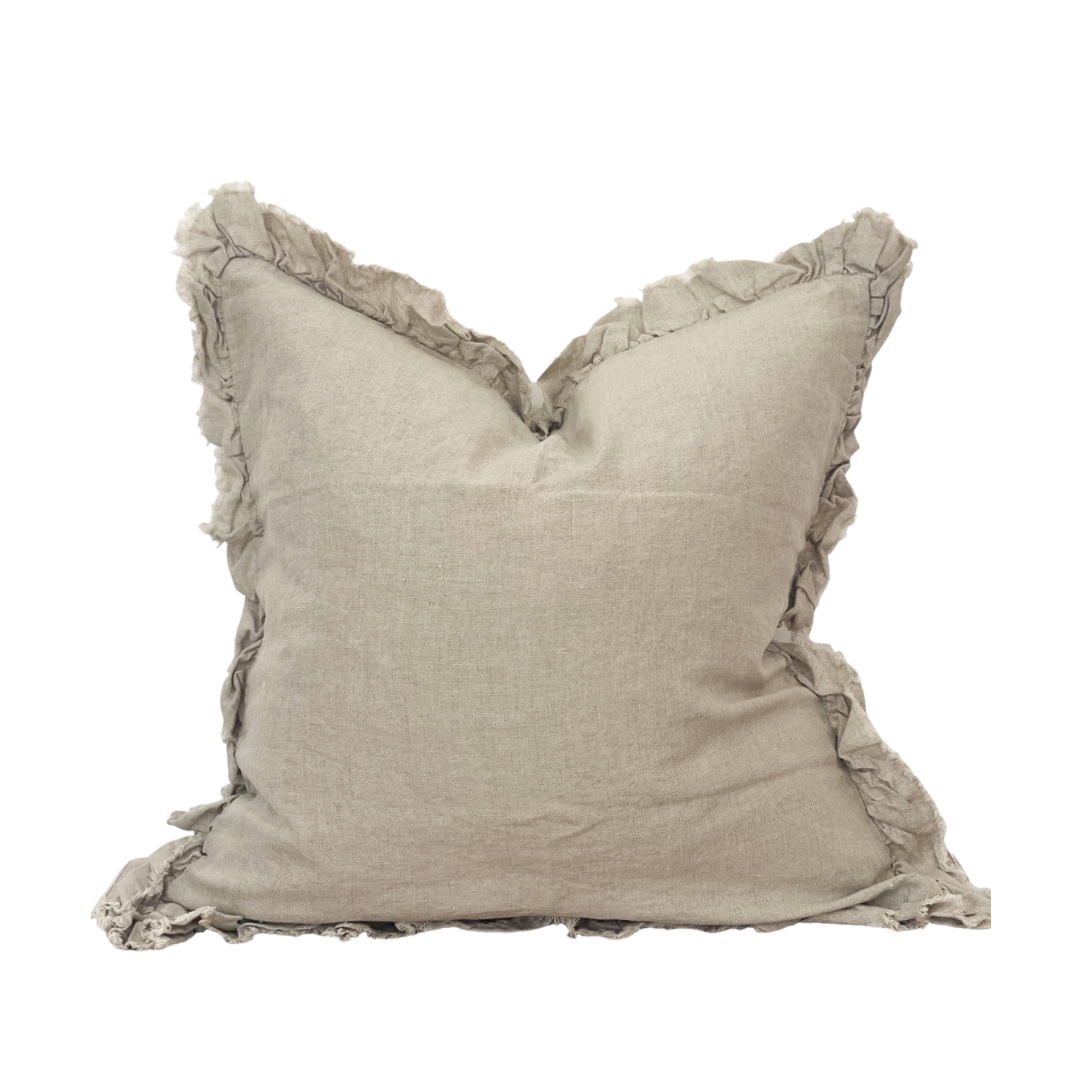 Ruffled Linen Cushion Cover - Sand