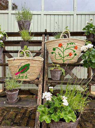 Hand Embroidered Market Basket, Chard