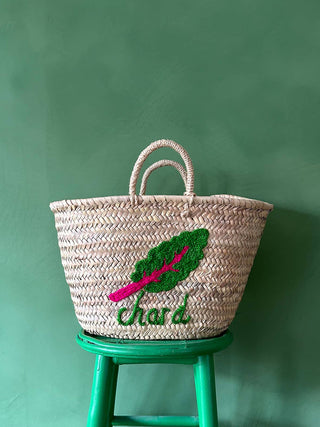 Hand Embroidered Market Basket, Chard